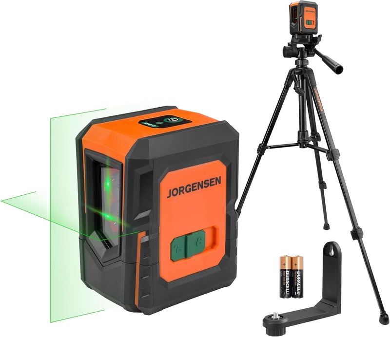 Jorgensen Laser Level with Tripod, 100 FT Dual Modules Self Leveling Cross Line Laser Leveler Tool with 360° Magnetic Base, Green Laser Level for Picture Hanging, Tile, Home Renovation, Indoor Project - Image 1